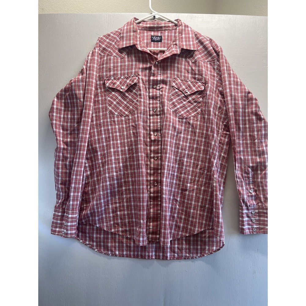 Vintage Tem-Tex Western Collared Cowboy Shirt Men's L Red Plaid‎ Pearl Snap